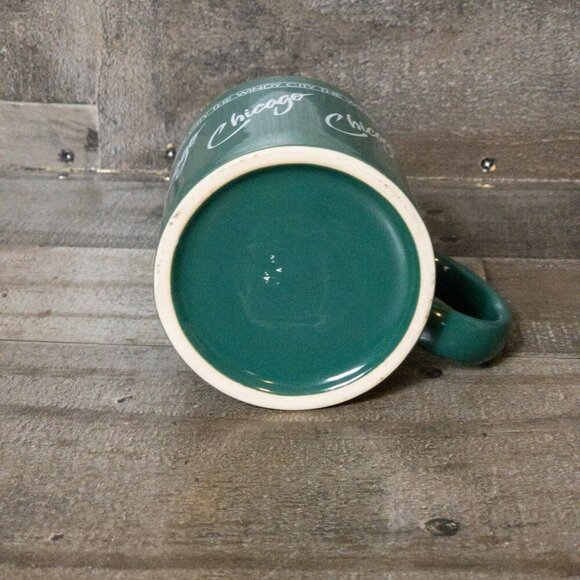 VINTAGE CHICAGO THE WINDY CITY COFFEE MUG RETRO DINER CUP CERAMIC GREEN - Picture 5 of 6